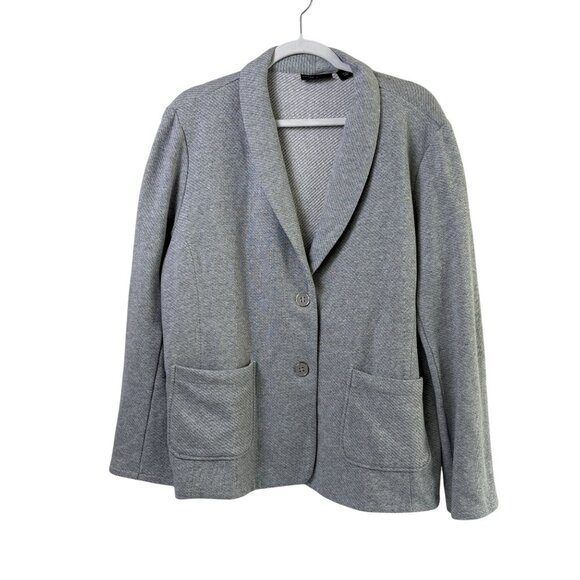 Susan Graver Jackets & Blazers - Susan Graver Weekend Heathered Twill Terry Blazer Size XL Gray Pockets A634075